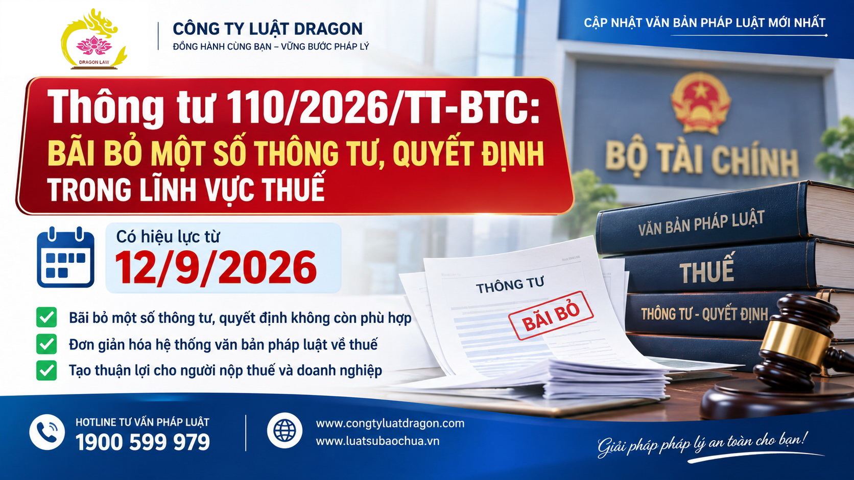 Thông tư 110/2026/TT-BTC: Bãi bỏ một số thông tư, quyết định trong lĩnh vực thuế, có hiệu lực từ 12/9/2026